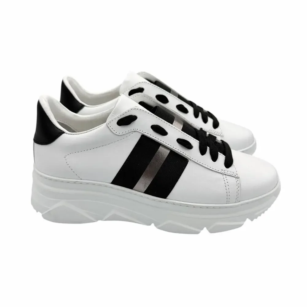 M. Gemi NEW Volata Grande White Leather Black Metallic Stripe Chunky Sneakers